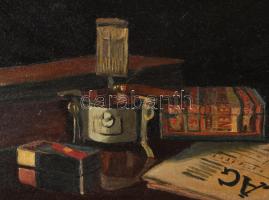 Szily jelzéssel, magyar festő, XX. sz eleje: Csendélet Regalia media szivarosdobozzal és Világ c. új...