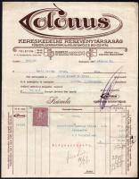 1928 Bp., Colonus Kereskedelmi R.T. - Fűszer-, Gyarmatárú és Déligyümölcs Behozatal fejléces számla