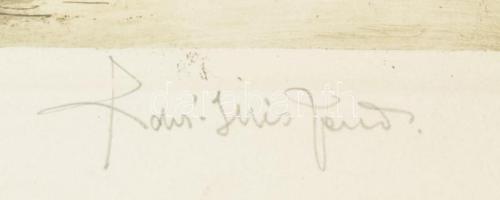 Aradi Edvi Illés Jenő (1886-1962): Táj. Rézkarc, papír, jelzett. Üvegezett, kissé sérült fakeretben....