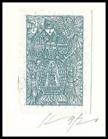 Kass János (1927-2010): Menyecske (cím nélkül). Rézkarc, papír, jelzett. 5,5×4 cm