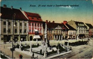 1918 Kassa, Kosice; Fő utcai részlet a Szentháromság szobrával / main street, Trinity statue (kis szakadás / small tear)