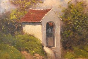 Alberth Ferenc (1883-1959): Napfényes táj. Olaj, vászon. Javított. Dekoratív, kissé sérült fakeretbe...