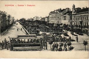 1912 Sopron, Deák tér, S.V.E.V. villamos. Blum Náthán kiadása