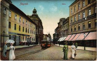 Zagreb, Zágráb; Ilica, Drustvo Bankovnih Cinovnika, Zubar / utca, villamos, fogorvos, Draga Kronfeld üzlete / street, tram, shops, dentist (EK)