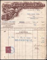 1927 Bp., Franck Henrik Fiai R.T. fejléces számla, rajta a gyár látképével