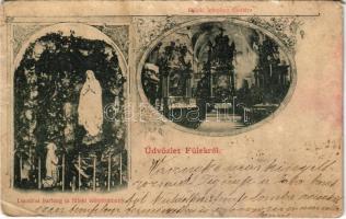 1900 Fülek, Filakovo; Lourdes-i barlang (a füleki templomban), Templom főoltára / church, main altar, grotto. Art Nouveau, floral (felületi sérülés / surface damage)