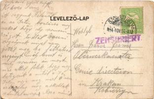 1914 Szombathely, Városi bérpalota, piac, üzletek, villamos + "ZENSURIERT" (EK)