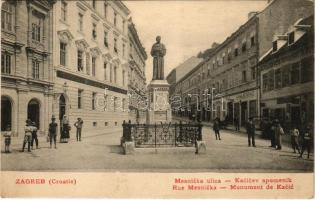 Zagreb, Zágráb; Mesnicka ulica, Kacicev spomenik / Rue Mesnicka, Monument de Kacic / street view, monument, café, shops (EK)