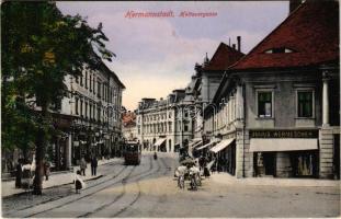 1915 Nagyszeben, Hermannstadt, Sibiu; Heltauergasse / Disznódi utca, Julius Wermescher üzlete, Transsylvania szálloda. G.A. seraphin kiadása / street, shops, hotel