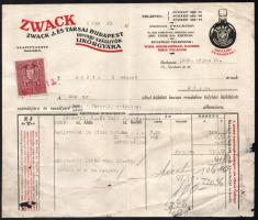 1929 Zwack J. és Társai udvari szállítók Likőrgyára fejléces számla