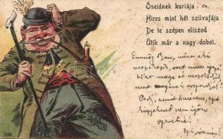 Hungarian drunk humorous card litho, Magyar részeges humoros lap litho
