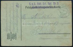 1916 Tábori posta levelezőlap "K.u.K. Geb. Art. Rgt. Nr.5. Haubitzbatterie Nr.2." + "...