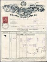 1934 Franck Henrik Fiai R.T. fejléces számla, rajta a gyár látképével