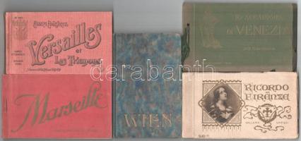 5 db RÉGI külföldi város képeslap füzet / 5 pre-1945 European town-view postcard booklets