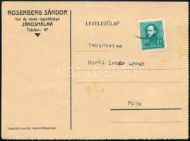 1938 Jánoshalma , Rosenberg Sándor bor és szesz ügynöksége, levelezőlap