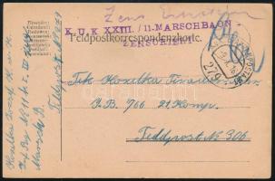 1916 Tábori posta levelezőlap "K.U.K. XXIII. 11. MARSCHBAON" + "EP 279"