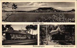 1939 Balatonfenyves, Badacsony látképe, vasútállomás, Árpádházi szent Erzsébet templom (EK)