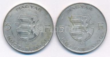 1947. 5Ft Ag "Kossuth" (2x) T:F patina 
Adamo F8.1