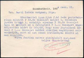1930 Szombathely, Eiland Lipót déligyümölcs, gyümölcs és főzelékfélék behozatala és kivitele, levele...