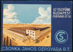 cca 1930-1940 Csonka János Gépgyára Rt. reklámos képeslapja, 10x15 cm