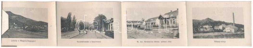 1917 Szilágysomlyó, Simleu Silvaniei; látkép a Magura heggyel. leporellólap belül vasútállomás, vill...