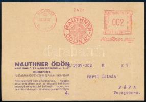 1938 Mauthner Ödön Magtermelő és Magkereskedelmi R.T. díjjegyes levezőlap