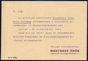 1938 Mauthner Ödön Magtermelő és Magkereskedelmi R.T. díjjegyes levezőlap