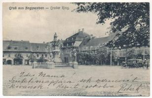 1906 Nagyszeben, Hermannstadt, Sibiu; Großer Ring / Nagy piac, villamos / square, market, tram (r)