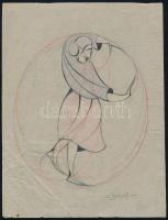 Galambos Margit (?-?), működött 1920-30 körül, kétoldalas mű: Art deco női alak. Ceruza, papír, jelzés nélkül, lap egyik oldalán Galambos Margit autográf datálásával, lapszéli apró szakadásokkal. 25,5x19,5 cm.