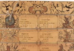 Tibeti fali dísz. Kézzel írt feliratokkal. Bambusz, fa. rajta kínai érme 25x40 cm