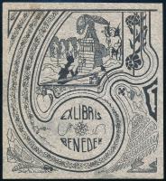 Olvashatatlan jelzéssel: Ex libris Benedek (Elek?), szecessziós kisgrafika, papír, jelzett a kisgrafdikán apró folttal, 9,5x8,5 cm
