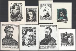 Klf. alkotók: 8 db ex libris Galambos Ferenc, klf. technikák, papír, részben jelzett a metszeten, klf, méretek