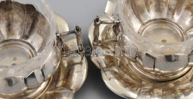 4 db ezüst (Ag) art deco kávéscsésze és alj. 1937 előtti magyar fémjel, Horváth Henrik mesterjeggyel...