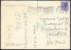 1972 Edith Bruck (1931-) magyar származású olasz költő, műfordító, auschwitzi túlélő, az "életben maradt Anna Frank", Nelo Risi (1920-2015) olasz filmrendező, költő, műfordító feleségének saját kézzel írt újévi üdvözlő lapja, Szekeres György (1914-1973) újságíró, műfordító, az Európa Kiadó főszerkesztőjének részére, saját kezű aláírásával.