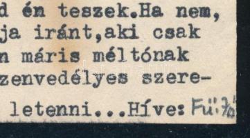 1959 Füsi József (1906-1960) író, műfordító gépelt, aláírt levele Szekeres György (1914-1973) újságí...