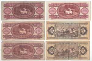 10db-os forint bankjegy tétel, közte 1968. 100Ft (3x) + 1983. 50Ft (2x) + 1984. 100Ft + 1998. 500Ft ...