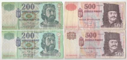 10db-os forint bankjegy tétel, közte 1968. 100Ft (3x) + 1983. 50Ft (2x) + 1984. 100Ft + 1998. 500Ft ...