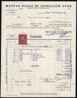 1930 Szerencs-Budapest, Magyar Kakaó és Csokoládé Gyár R.T. fejléces számla