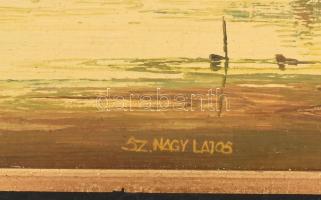 Sz. Nagy Lajos (?-): Kikötő. Olaj, farost. Jelzett. Dekoratív, kissé kopott fakeretben. 24x35 cm