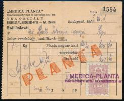 1943 Bp., Andrássy út 18., ,,Medica Planta Gyógynövénykiviteli és Kereskedelmi Kft. szállítólevél