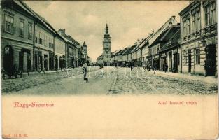 Nagyszombat, Tyrnau, Trnava; Alsó hosszú utca, Hoja István üzlete / street, shop (EK)