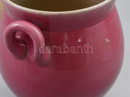 cca 1885 Zsolnay bödön. Magastüzű ún. pink mázas, formába öntött finomfajansz, jelzett, hajszálreped...