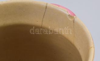 cca 1885 Zsolnay bödön. Magastüzű ún. pink mázas, formába öntött finomfajansz, jelzett, hajszálreped...