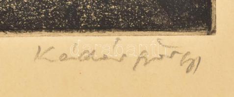 Kádár György (1912-2002): Alkony. Rézkarc, papír, jelzett. Lap tetején kisebb elszíneződéssel. 30x49...