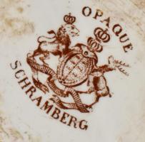 2 db Schramberg Opaque fajansz kiöntő párban Matricás, jelzett, kisebb mázhibákkal 13 cm