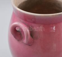 cca 1885 Zsolnay bödön. Magastüzű ún. pink mázas, formába öntött finomfajansz, jelzett, egy kis lepa...