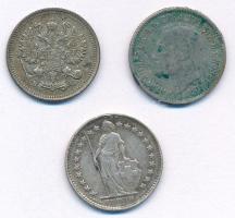 3db-os, nagyrészt kisezüst érmetétel, közte Orosz Birodalom 1914. 10k Ag + Jugoszlávia 1925. 50p Cu-...