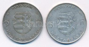 1947. 5Ft Ag "Kossuth" (2x) T:F patina, ph.
Adamo F8.1