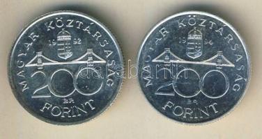 1992-94. 200Ft Ag "MNB" (1x) + "Deák" (1x) T:BU,2