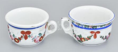 2 db kézzel festett komabögre. Jelzés nélkül, XIX. sz. kis kopással d: 12 cm, 11 cm